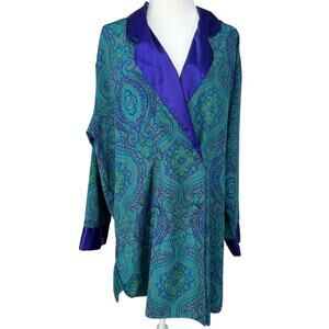 Vintage Victorias Secret Gold Label Double Breasted Nightgown Size L Teal Purple